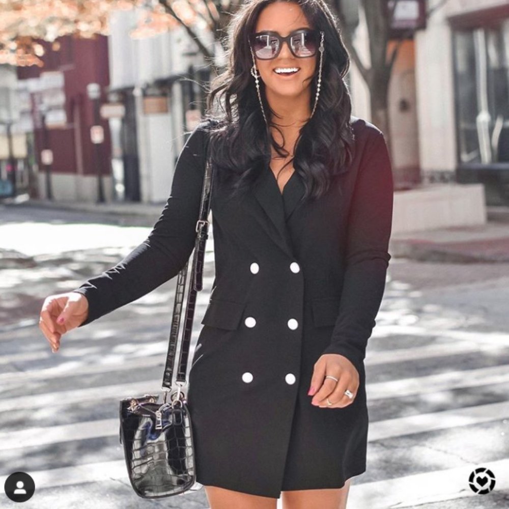 Black Blazer Dress w/ White Buttons